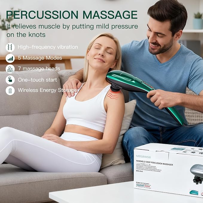 MEGAWISE Handheld Deep Tissue Neck Back Electric Massager for Shoulder, Waist, Leg, 3700 RPM Powerful Motor (Green) - Image 6