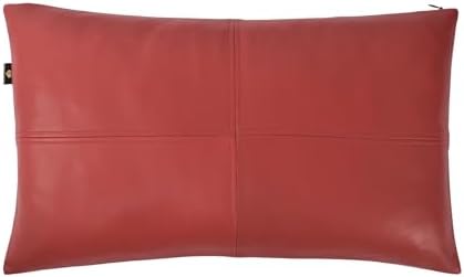 LL LEATHER LOVERS 100% Lambskin Leather Pillow Cover - Sofa Cushion Case - Decorative Throw Covers for Living Room & Bedroom, Red Plain Pack of 1-10X18 Inch by LLLEATHERLOVERS