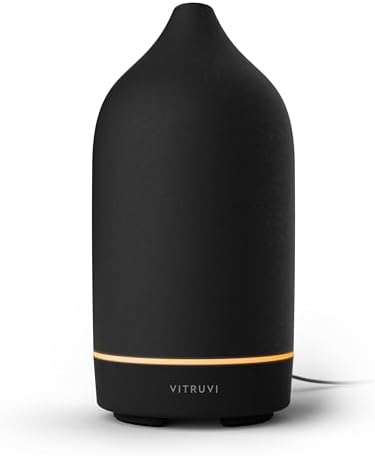 Vitruvi Stone Diffuser, Ceramic Ultrasonic Essential Oil Diffuser for Aromatherapy | Ceramic Diffuser, Diffusers for Home, Oil Diffuser, Room Decor | Black, 90ml Capacity by Unknown