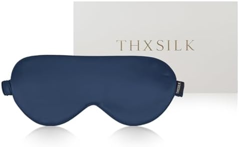 THXSILK Sleep Mask 100% 25 Momme Pure Mulberry Silk Super Smooth Cooling Sleep Eye Mask Blackout for Women/Man/Kids, Eye Cover with Wide Head Strap for Good Night Sleep, Navy Blue by THXSILK