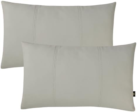 LL LEATHER LOVERS 100% Lambskin Leather Pillow Cover 10x18 Inch – Hand-Stitched Cushion Case with Hidden Zipper, Decorative Throw Cover for Sofa, Bed and Living Room - White Panel Pack of 2 by LLLEATHERLOVERS