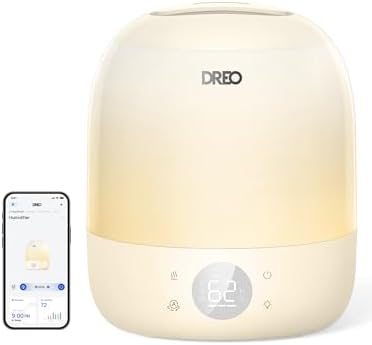 DREO Smart Humidifiers for Bedroom Baby HM409S, 1500+ RGB Night Light & Sleep Routine Trainer, Ultra Quiet 28dB & 3L Top Fill Cool Mist Humidifier for Nursery, Air humidifier for Plants Indoor, Yellow by Unknown
