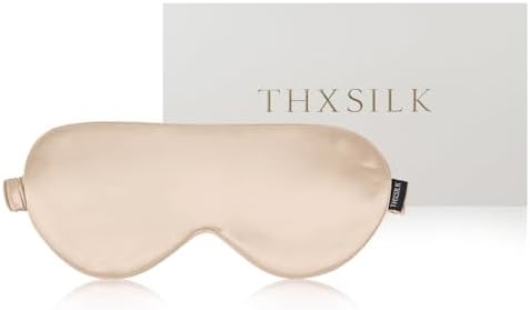 THXSILK Sleep Mask 100% 25 Momme Pure Mulberry Silk Super Smooth Cooling Sleep Eye Mask Blackout for Women/Man/Kids, Eye Cover with Wide Head Strap for Good Night Sleep, Champagne by THXSILK