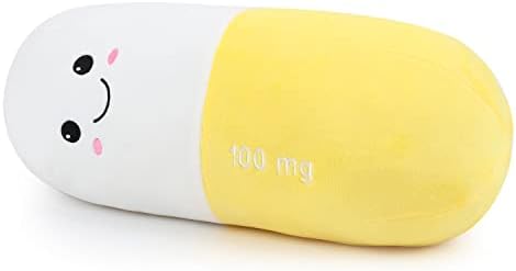 Pill Pillow Neck Roll Pillow Cute Preppy Room Decor Chill Pillows with Washable Cover, Funny Aesthetic Trendy Gift Throw Pillows for College Dorm Teenager Y2K Teacher Doctor Nurse (Yellow, M) by Sexysamba