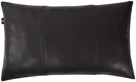 LL LEATHER LOVERS 100% Lambskin Leather Pillow Cover 22x30 Inch – Hand-Stitched Cushion Case with Hidden Zipper, Decorative Throw Cover for Sofa, Bed and Living Room - Black Panel Pack of 1 by LLLEATHERLOVERS