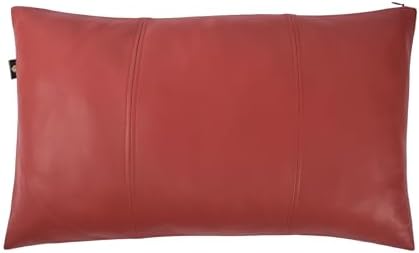 LL LEATHER LOVERS 100% Lambskin Leather Pillow Cover 12x20 Inch – Hand-Stitched Cushion Case with Hidden Zipper, Decorative Throw Cover for Sofa, Bed and Living Room - Red Panel Pack of 1 by LLLEATHERLOVERS