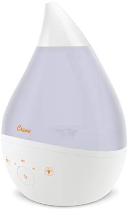Crane 4-in-1 White Drop Ultrasonic Cool Mist Humidifier with Sound Machine, Night Light, Aroma Tray, 1 Gallon Top Fill White by Crane