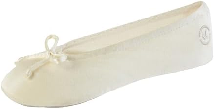 Isotoner Women's Satin Ballerina Slippers with Classic Ribbon Bow and Suede Sole by Isotoner