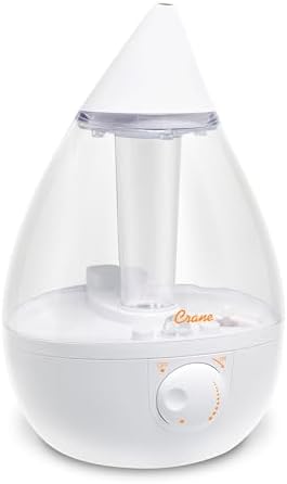 Crane Ultrasonic Cool Mist Humidifier for Bedroom, Baby Nursery, Kids Room, Plants, or Office, Large 1 Gallon Tank, Filter Optional, Clear and White by Crane