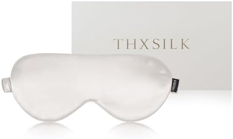 THXSILK Sleep Mask 100% 25 Momme Pure Mulberry Silk Super Smooth Cooling Sleep Eye Mask Blackout for Women/Man/Kids, Eye Cover with Wide Head Strap for Good Night Sleep, White by THXSILK
