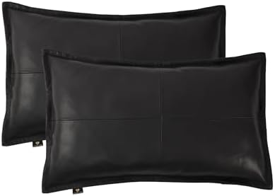 LL LEATHER LOVERS 100% Lambskin Leather Pillow Cover - Sofa Cushion Case - Decorative Throw Covers for Living Room & Bedroom, Black Box Pack of 2-14X22 Inch by LLLEATHERLOVERS