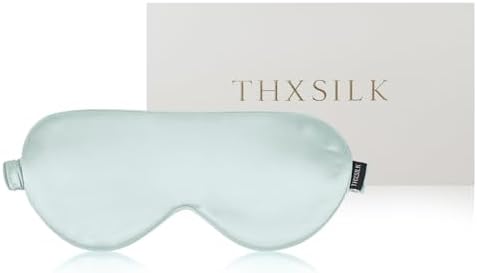 THXSILK Sleep Mask 100% 25 Momme Pure Mulberry Silk Super Smooth Cooling Sleep Eye Mask Blackout for Women/Man/Kids, Eye Cover with Wide Head Strap for Good Night Sleep, Light Blue by THXSILK
