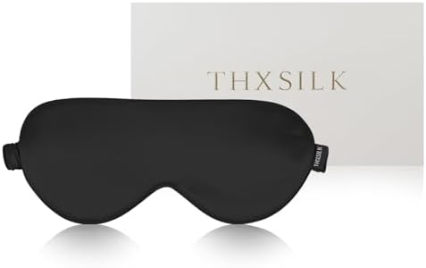 THXSILK Sleep Mask 100% 25 Momme Pure Mulberry Silk Super Smooth Cooling Sleep Eye Mask Blackout for Women/Man/Kids, Eye Cover with Wide Head Strap for Good Night Sleep, Black by THXSILK