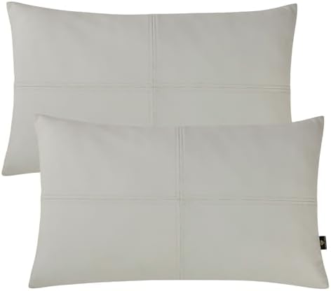 LL LEATHER LOVERS 100% Lambskin Leather Pillow Cover - Sofa Cushion Case - Decorative Throw Covers for Living Room & Bedroom, White Plain Pack of 2-22X30 Inch by LLLEATHERLOVERS