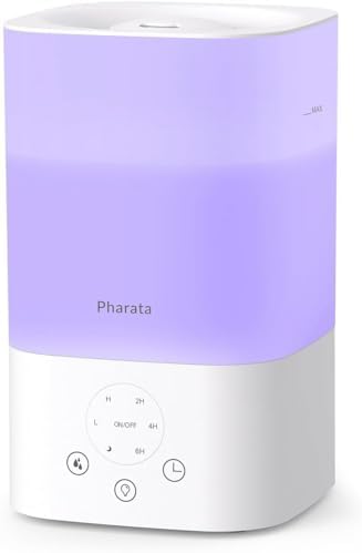 Pharata Humidifiers for Bedroom Home, 3.5L Top Fill Air Cool Mist Humidifiers for Baby Large Room Indoor Plants Nursery, Night Light, White by pharata