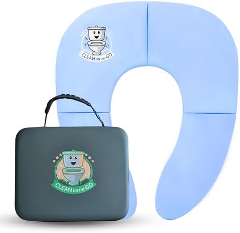 Travel Potty Seat: Portable w Carrying Case for Toddler Toilet Training, Foldable Non-Slip Silicone for kids public toilets, CLEAN ON THE GO (Blue) by CLEANONTHEGO