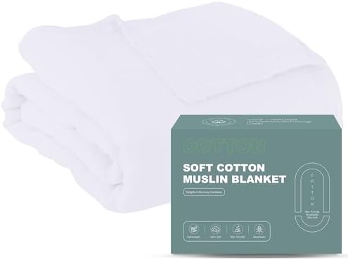 Cosy Family 100% Cotton Muslin Bed Blanket - Breathable & Lightweight, 55x80 Inches, White by Cosy+Family