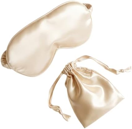 [1 Pack] QSYW Sleep Masks, Satin Eye Mask for Sleeping - Silky Eye Masks Bulk with Storage Bag & Elastic Strap,Beige by QSYW