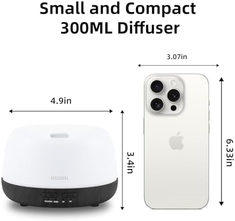 SEEDSEEL 300ML Essential Oil Diffuser with Remote Control, Aromatherapy Diffuser with 7-Color Changing LED Light for Small Rooms, Bedroom, and Home - Image 2