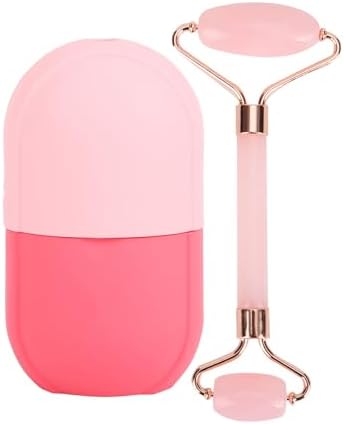 Facial Skincare Ice Roller Mold-Ice Roller for Face and Eye，Beauty Cube Brighten Skin &Enhance Natural Glow &Remove Fine Lines，Facial Beauty Ice Roller Skin Care Tools (Oval, pink set) by Unknown
