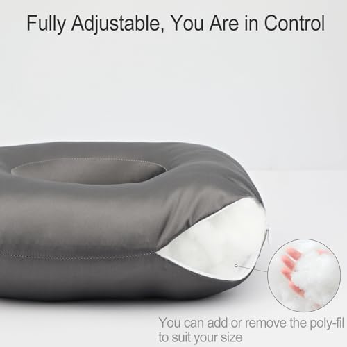 Silky Satin Piercing Pillow Ear Pillows Donut with Hole for Ear Pain CNH Piercing Pain Relief Sleeping Pressure Sore Side Sleepers Smooth Cooling Ear Guard Protector, Dark Gray - Image 6