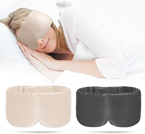 2pcs 100% Handmade Bamboo Sleeping Eye Mask for Women for Men,Night Masks,Organic Sleep Mask,Blockout Eye Mask for Sleeping,Large Size Adjustable (Apricot & Dark Grey) by iCooBreeze