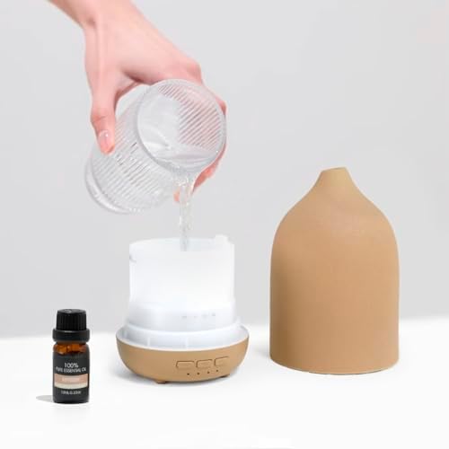 Essential Oil Diffusers, Aromatherapy Diffuser for Essential Oils, 100ml Ceramic Oil Diffusers for Large Room - 5 Timers, Warm Ambient Light, Auto-Off - Image 7