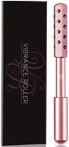 SimpliWell Face Massager - Skin Tightening, De-Puffing & Anti-Aging Rolling Tool - Rose Gold Vibrance Roller w/ 24 Germanium Stones - Uplifting Facial Skincare Tool for Puffy Eyes & Dark Circles by TUMAKOU