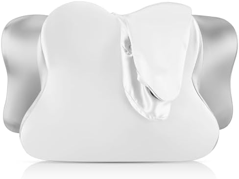 Hahafelt Cervical Neck Pillowcase (Only Pillowcase) Satin Pillow Cover with Zipper Ergonomic Contour Pillow Cover for Side Back Stomach Sleepers(White and Gray,Standard Size) by Hahafelt