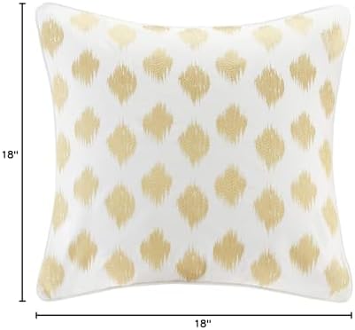 INK+IVY Nadia Dot Mid Century Modern Cotton Square Decorative Pillow Sofa Cushion Lumbar, Back Support, 18"x18", Metallic Embroidery Gold/White - Image 4