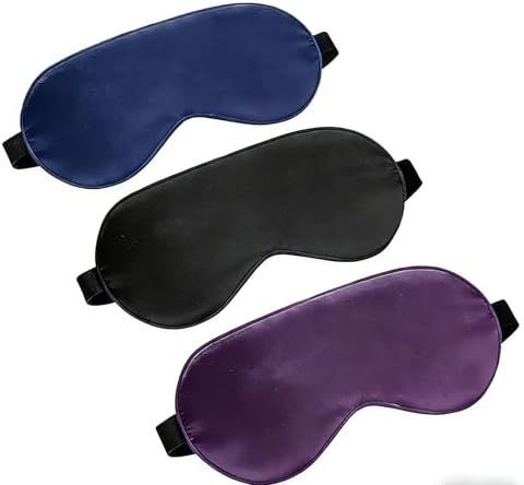 Sleep Mask Silk Eye Mask for Sleeping, Super Soft Blackout Eye Mask for Women Men, Adjustable Straps, Suitable for Travel, 3 Pack, Black-Purple-Navy,8.86 * 4.92 inches by L%C3%93VFEIFAN