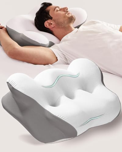 Cervical Neck Pillow for Pain Relief, Ergonomic Contour Memory Foam Pillow Side Sleeper Pillow for Neck Support,Odorless Pillow with Cooling Pillowcase - Image 2