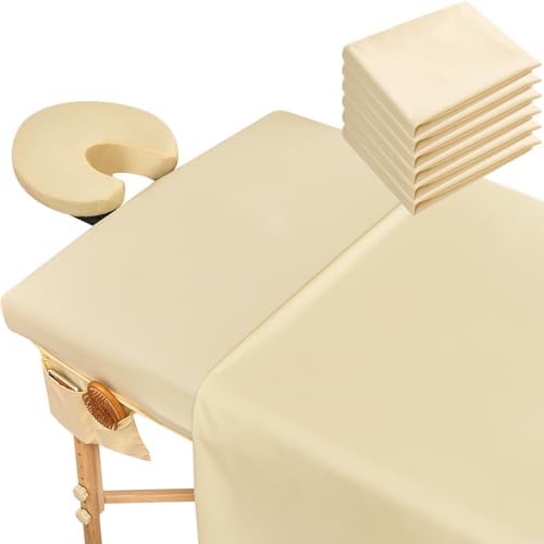 Mixweer 9 Pcs 3 Set Microfiber Massage Table Sheets Set Bulk Includes Flat Sheet, Fitted Sheet with Pocket, Face Rest Cover(Beige) by Mixweer