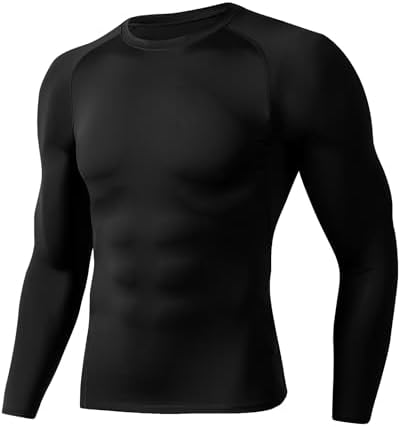 Compression Shirts for Men - Long Sleeve Black Workout Base Layer Athletic Gym Tops Quick Dry Running Undershirts by BOOJO
