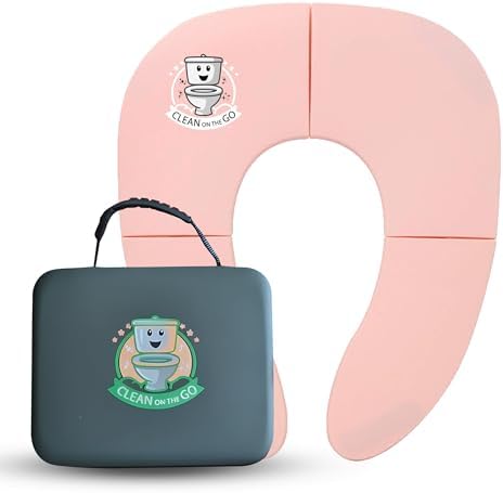 Travel Potty Seat: Portable w Carrying Case for Toddler Toilet Training, Foldable Non-Slip Silicone for kids public toilets, CLEAN ON THE GO (Pink) by CLEANONTHEGO