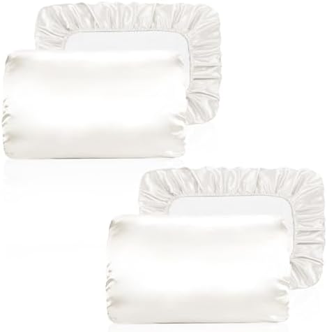 Yanideer Satin Pillowcase for Hair & Skin Travel Elastic Band Cooling Satin Pillowcases - Satin Pillow Case Cover Pillow Cases Standard Size Queen, White by Yanideer