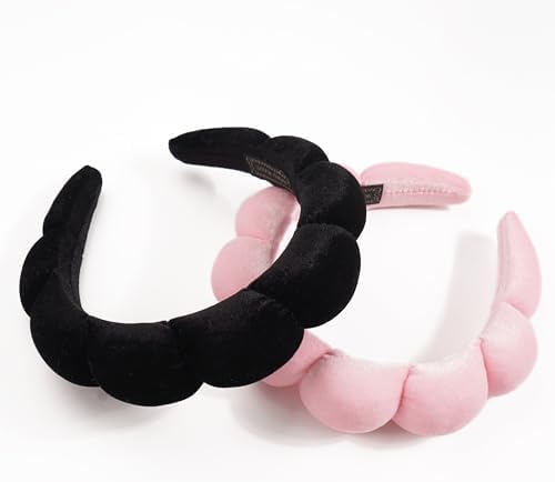 Ayesha 2pcs Spa Headband for Washing Face, Bubble Sponge Soft Hairband for Women - Skincare and Makeup (Pink&Black) - Image 3