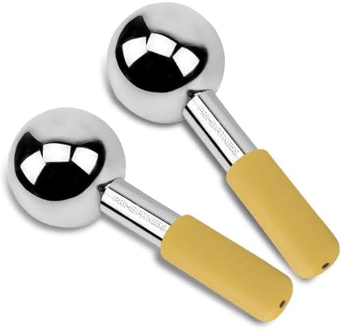 Ice Globes for Facials | Unbreakable Steel Cooling Roller | Cryo Sticks for Face | Massager for Face Neck & Eyes | Skin Care for Dark Circles, Puffiness, Wrinkles, Collagen Production (Gold) by PRIME+Fitness