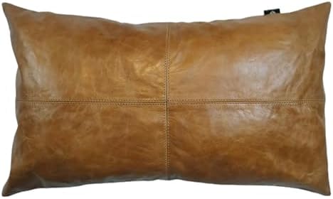 LL LEATHER LOVERS 100% Lambskin Leather Pillow Cover - Sofa Cushion Case - Decorative Throw Covers for Living Room & Bedroom, Gold Crunch Plain Pack of 1-16X24 Inch by LLLEATHERLOVERS