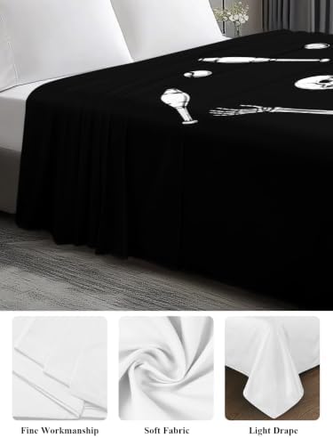 Halloween Queen Flat Sheet Juggling Skeleton Flat Sheets Only Soft Bedding Top Sheets Luxury Hotel Quality Circus Theme Funny Skull Bones Queen Bed Sheet for All Season Bedroom Dorm Halloween Decor - Image 3