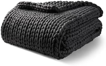 YnM Weighted Blanket, Handmade Chunky Yarn Knitted Design, Soft and Cozy, Temperature Regulating and Breathable, Machine Washable Throw for Sleep or Home Decor (Dark Grey, 80x87 Inch, 25lbs) by YNM
