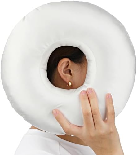 Silky Satin Piercing Pillow Ear Pillows Donut with Hole for Ear Pain CNH Piercing Pain Relief Sleeping Pressure Sore Side Sleepers Smooth Cooling Ear Guard Protector, Ivory by Heal+n+Hope