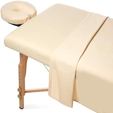 Saloniture 3-Piece Microfiber Massage Table Sheet Set - Premium Facial Bed Cover - Includes Flat and Fitted Sheets with Face Cradle Cover - Natural by Saloniture