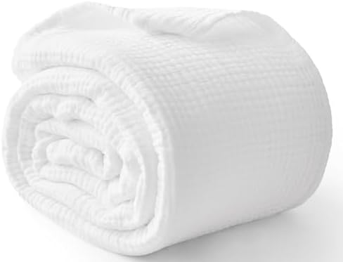100% Cotton Muslin Blanket California King 120" x 90", 6 Layers Breathable and Lightweight Oversized Blankets for Bed, Soft Cooling Gauze Blanket for Adults All Season, White by Kozyhvn