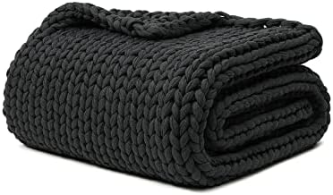 YnM 100% Cotton Weighted Blanket, Handmade Chunky Knitted Throw, No fillers Design, Soft and Breathable, Machine Washable Bed Blanket for Sleep or Home Decor (Dark Grey, 50x60 Inch, 15lbs) by YNM