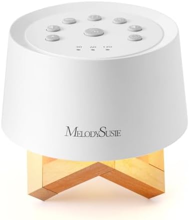 MelodySusie Rechargeable White Noise Machine for Sleep Travel & Salon with Wooden Stand, Sound Machine with 31 Soothing Sounds, Multi-Night Light, 32 Volumes & 4 Timers for Baby Adult by MelodySusie
