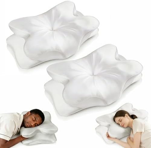 2-Pack Cervical Neck Pillow for for Neck Support,Ergonomic Memory Foam Contour Pillow with Wrinkle-Resistant Silky Satin Fabric Cover,Orthopedic Bed Pillow for Side,Back,Stomach Sleepers,White by Unknown
