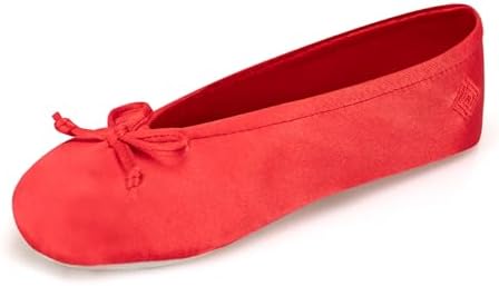 Isotoner Women's Satin Ballerina Slippers with Classic Ribbon Bow and Suede Sole by Isotoner