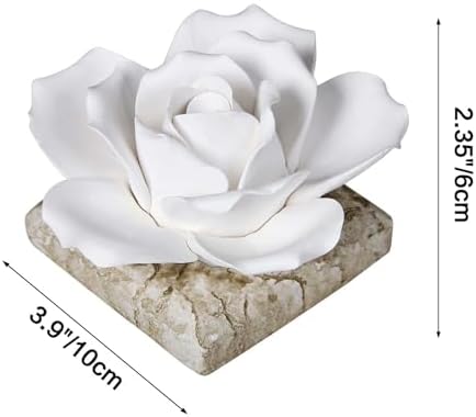 Ceramic Passive Essential Oil Diffuser, Aesthetic Desktop Handmade Flower & Concrete Base, Porcelain Aromatherapy Oils Diffuser for Home, Office, Yoga, Spa Room (White Rose) - Image 6