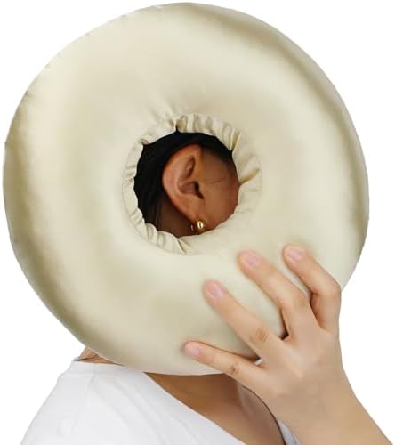 Silky Satin Piercing Pillow Ear Pillows Donut with Hole for Ear Pain CNH Piercing Pain Relief Sleeping Pressure Sore Side Sleepers Smooth Cooling Ear Guard Protector, Champagne by Heal+n+Hope